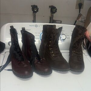 Brown Lace-Up Boots Set